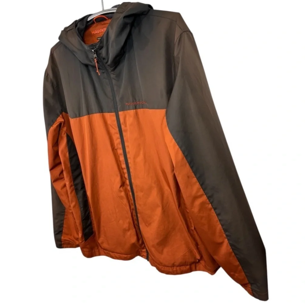 Hawke & Co Men's Orange and Gray Full Zip Hooded Windbreaker Size XL